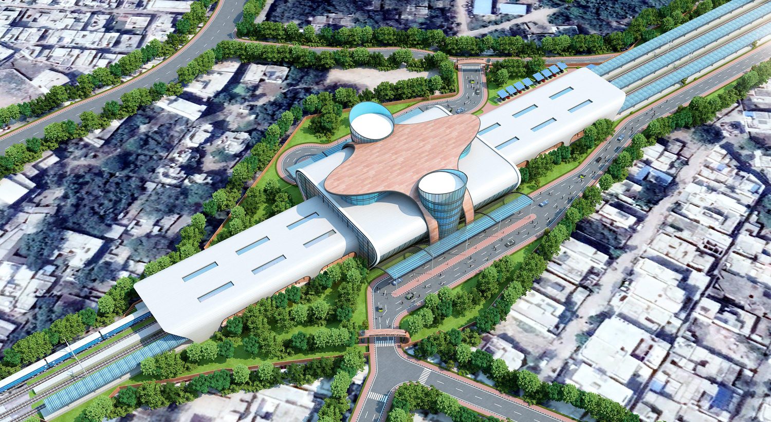 The concourse over the tracks, from above
