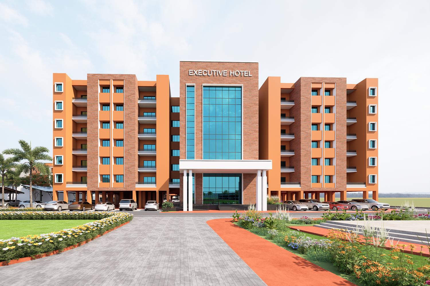The executive hotel on its entrance axis