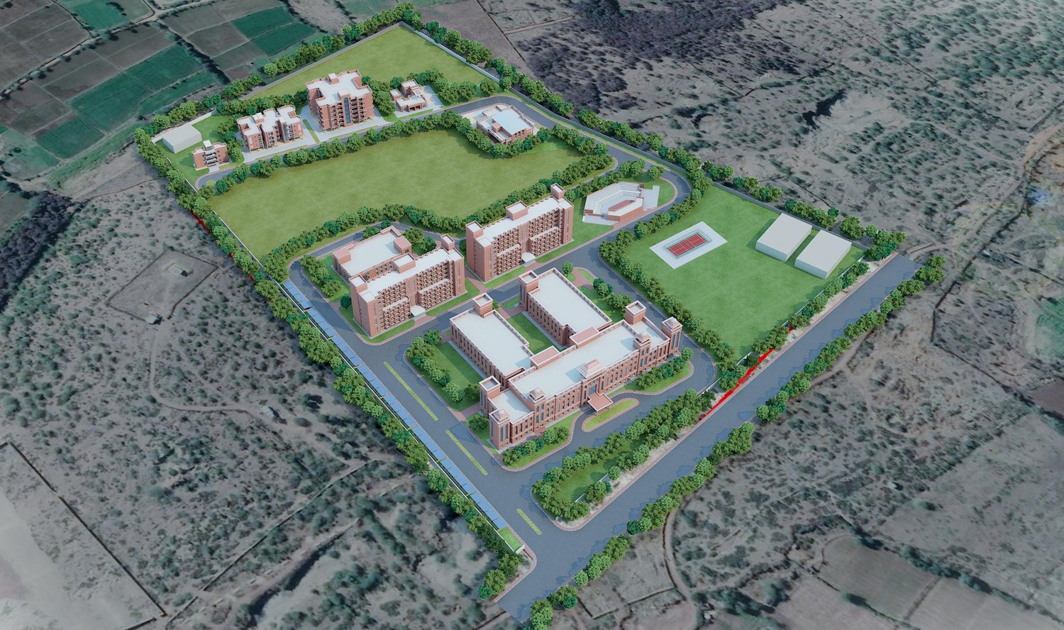 The campus and its approach road