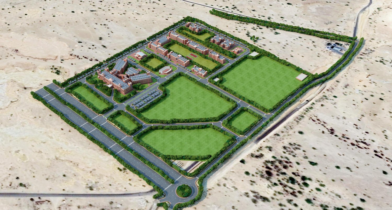 The campus from above, in the desert setting