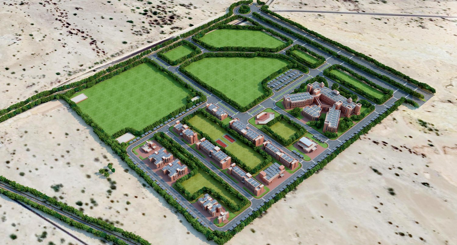 The campus layout, with hospital, college and residences