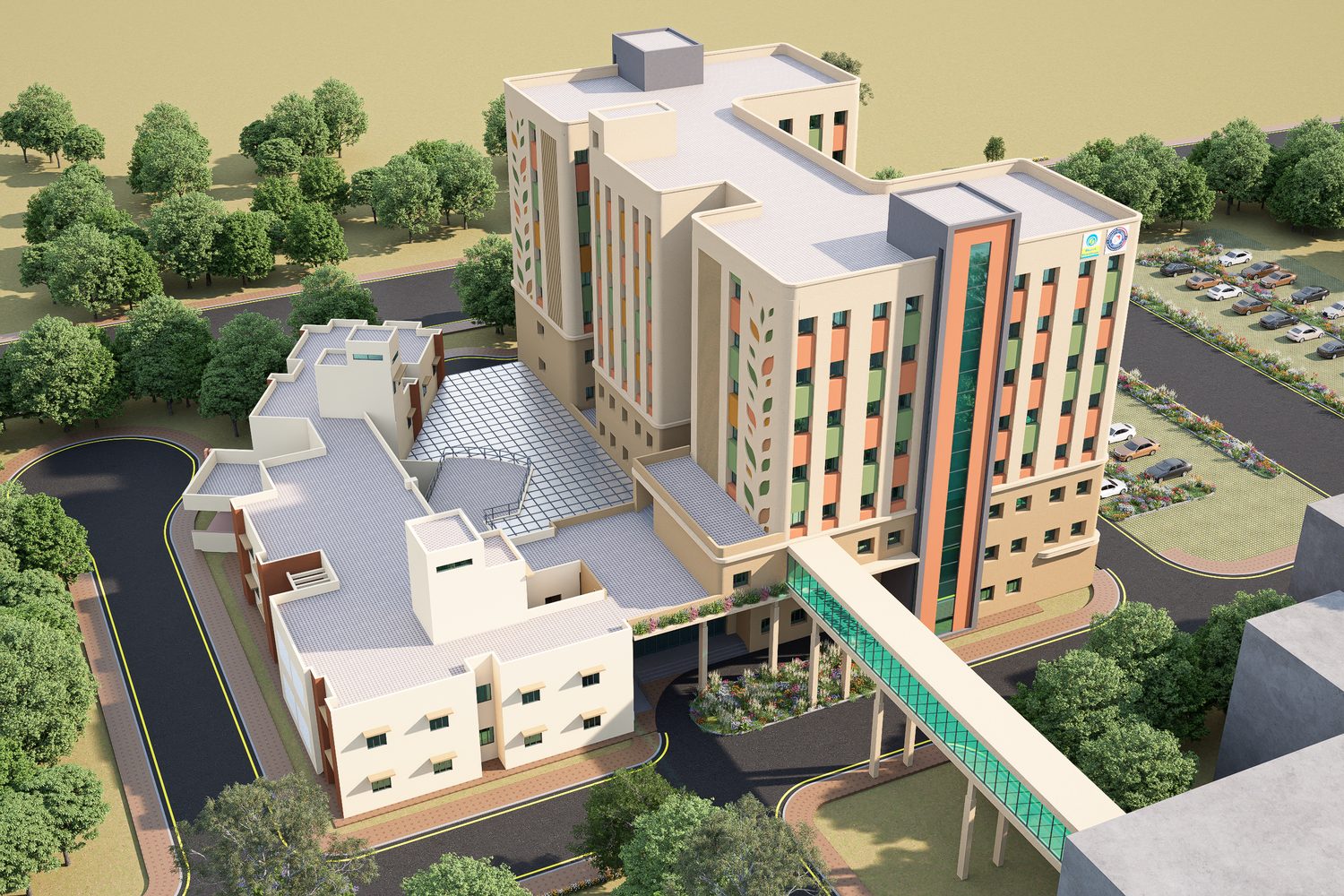 From above, with the bridge across the Campus