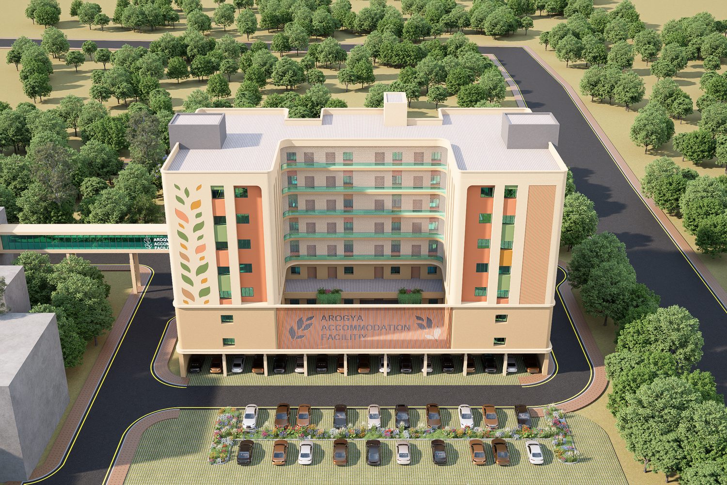 The street front, over stilt parking