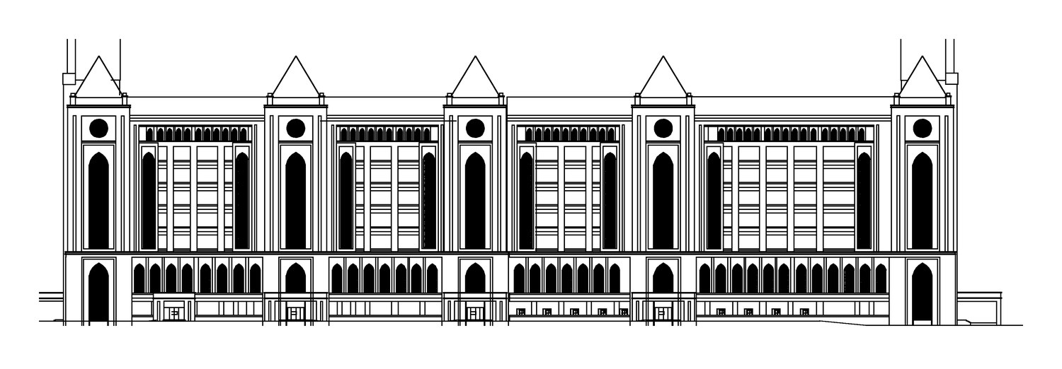 Front elevation, in the Indo-Gothic language of the historic High Court