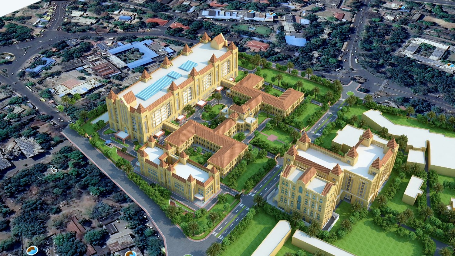Aerial view of the High Court campus with the new annexe buildings