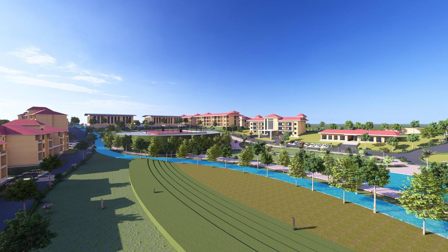 The central green and football field