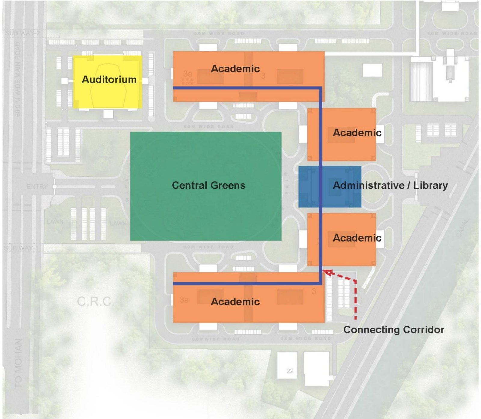 Concept for the academic and administrative complex, from the project drawings