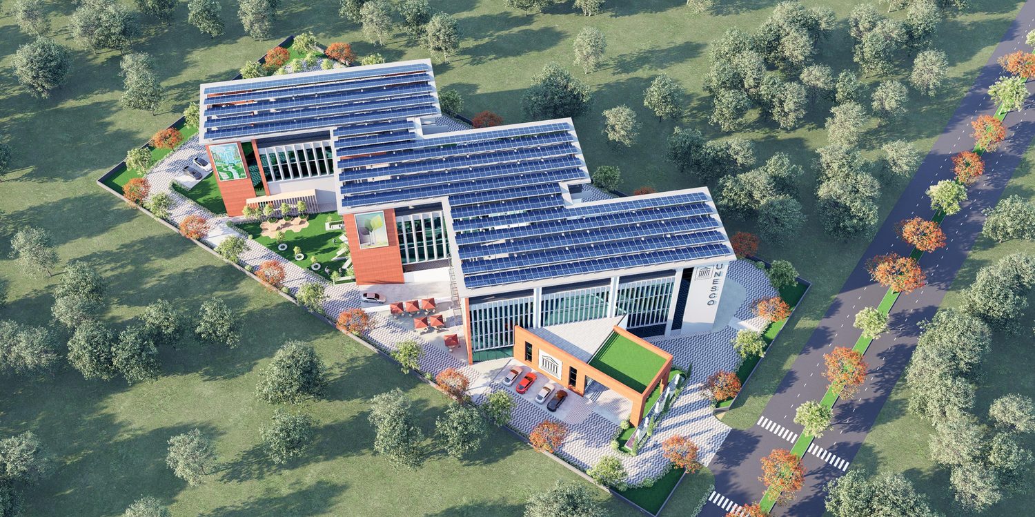 The three blocks under the solar roof, from above