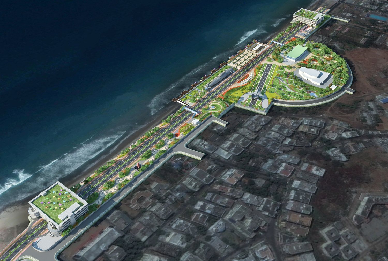 The precinct along the beach, from above